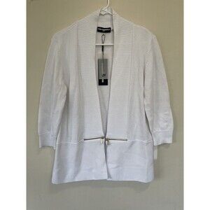 NWT Karl Lagerfeld S Open Front White Sweater Cardigan Zippers 3/4 Slv Business